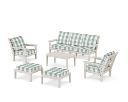 POLYWOOD® Chippendale 6-Piece Lounge Sofa Set in Sand / Buffalo Plaid Glacier Spa