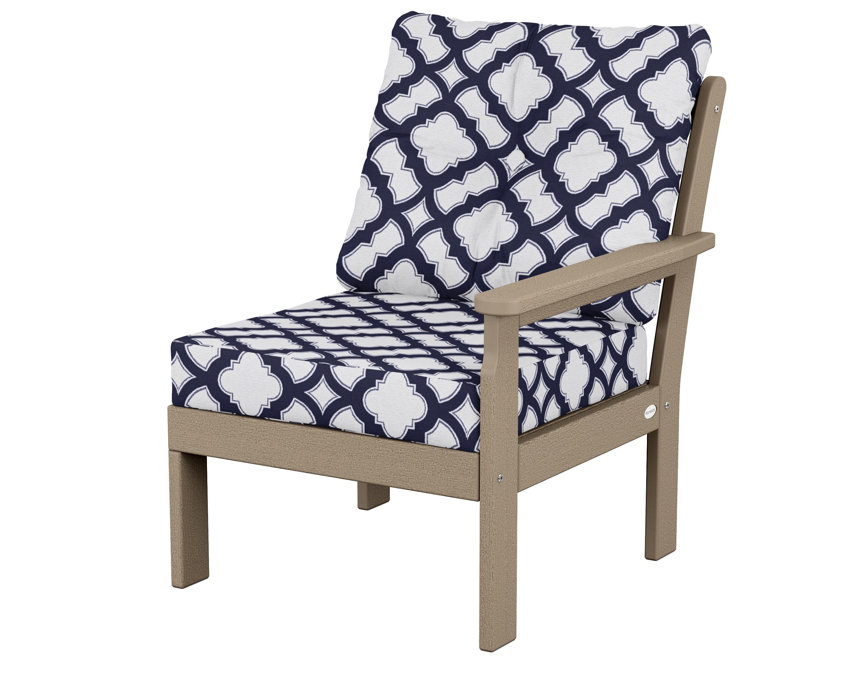 POLYWOOD® Vineyard Modular Right Arm Chair in Vintage Sahara / Trellis Navy