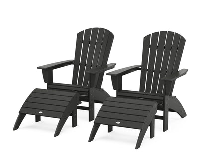 POLYWOOD® Nautical Curveback Adirondack Chair 4-Piece Set with Ottomans in Black
