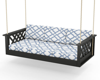Country Living Wovendale Daybed Swing in Black / Trellis Sky Blue