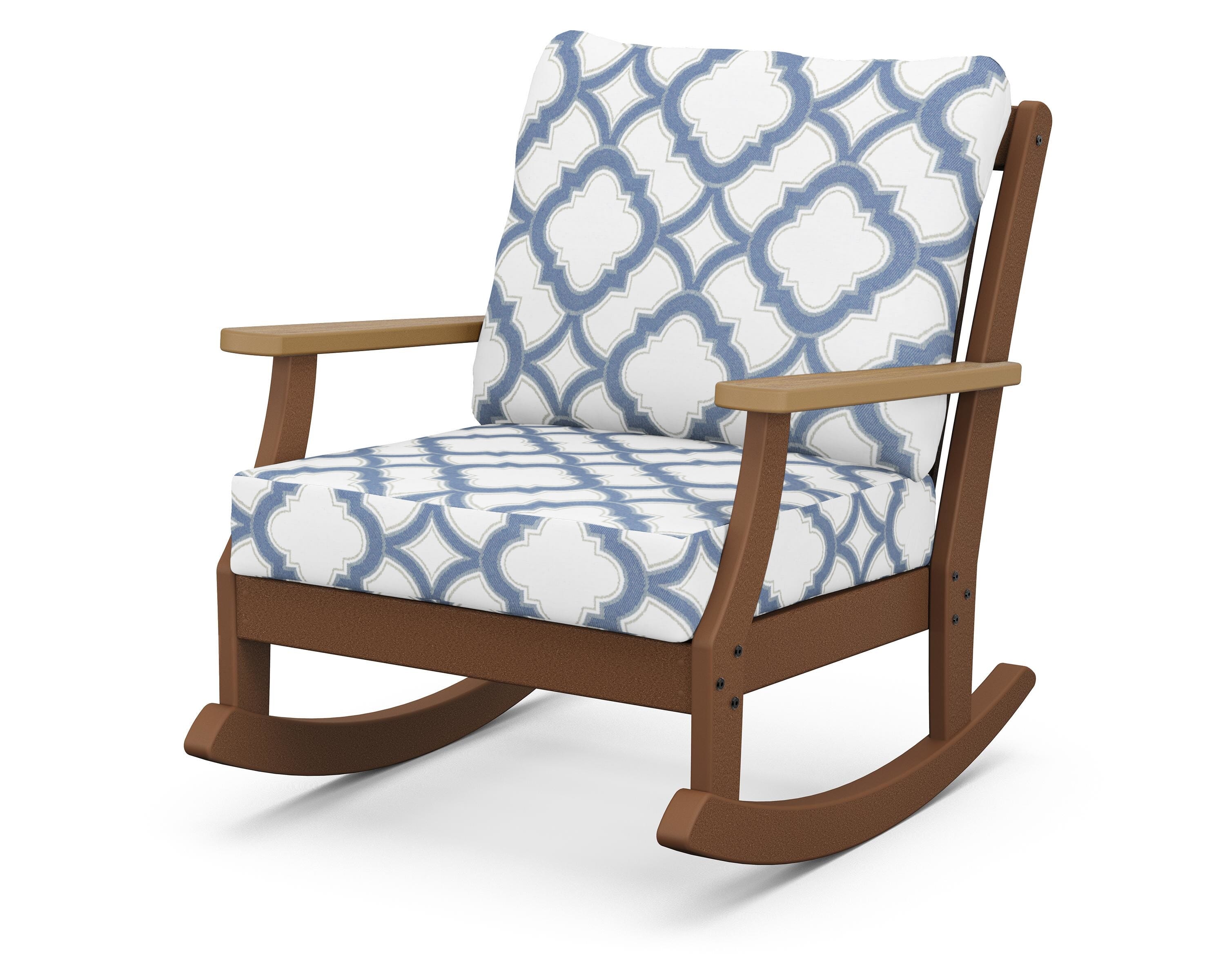 POLYWOOD® Braxton Deep Seating Rocking Chair in Teak / Natural / Trellis Sky Blue