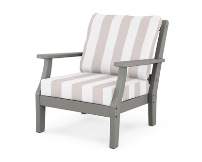 Martha Stewart by POLYWOOD® Chinoiserie Deep Seating Chair in Slate Grey / Cabana Stripe Dune Burlap