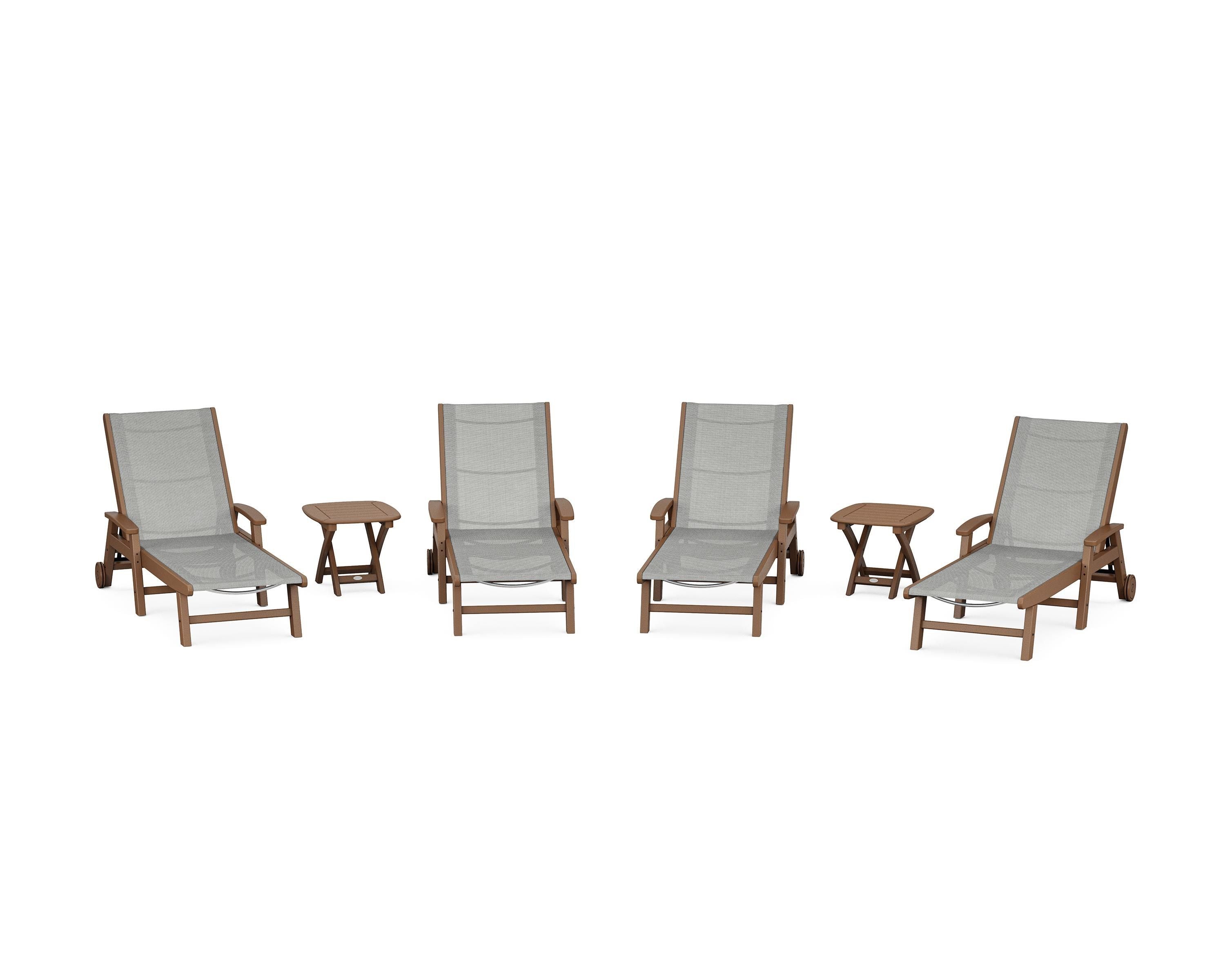 POLYWOOD® Coastal Chaise 6-Piece Set with Wheels in Teak / Metallic Sling