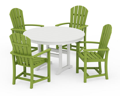 POLYWOOD® Palm Coast 5-Piece Round Farmhouse Dining Set in Lime / White