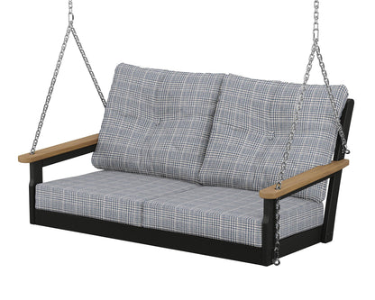 POLYWOOD® Vineyard Deep Seating Swing in Black / Natural / Houndstooth Sky Blue
