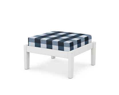 Unbranded Deep Seating Ottoman in White / Buffalo Plaid Marine Indigo