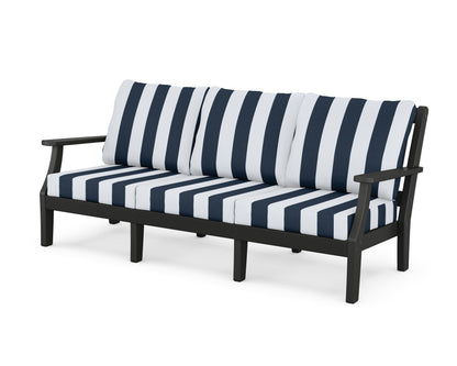 Martha Stewart by POLYWOOD® Chinoiserie Deep Seating Sofa in Black / Cabana Stripe Marine Indigo