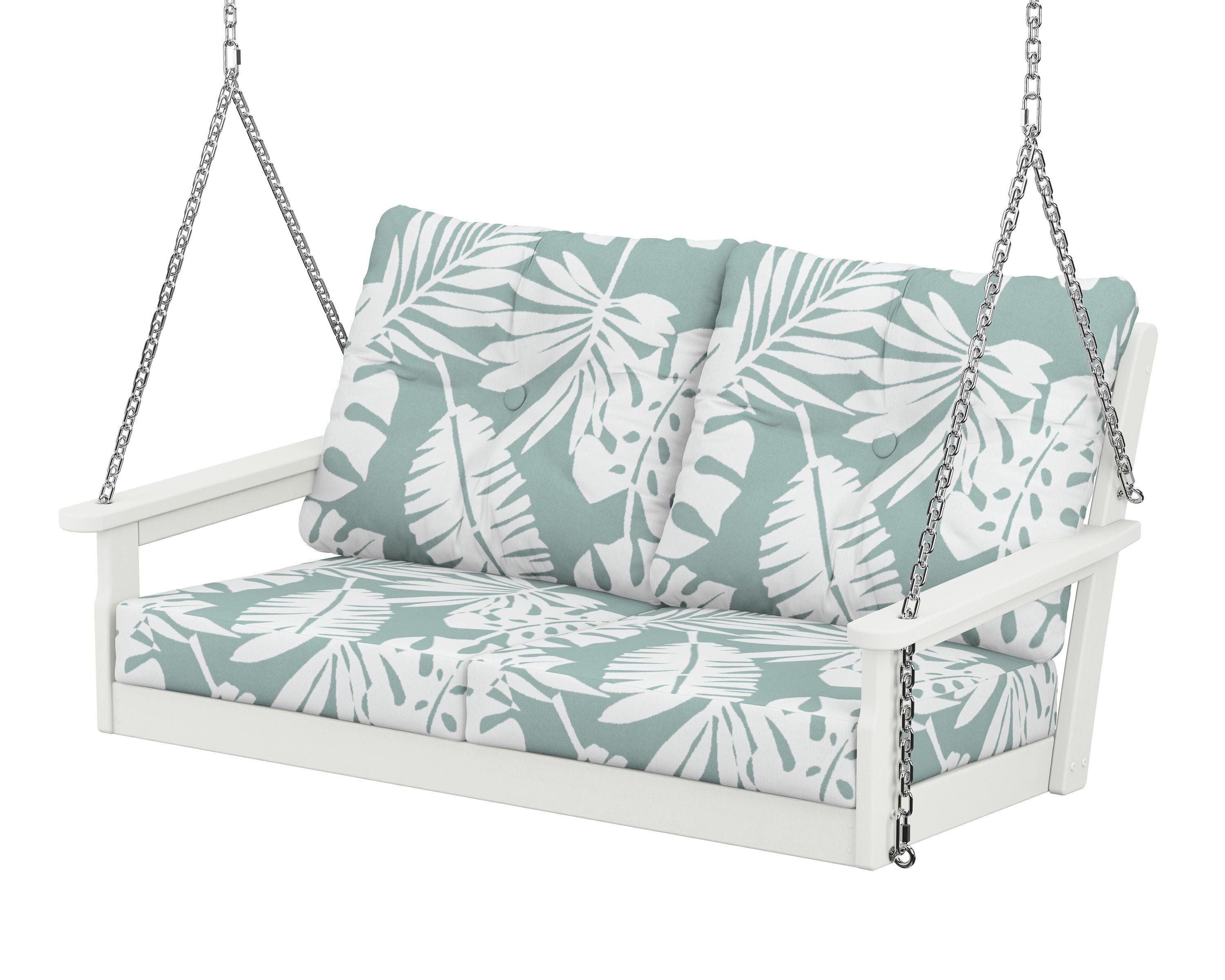 POLYWOOD® Vineyard Deep Seating Swing in Vintage White / Leaf Glacier Spa