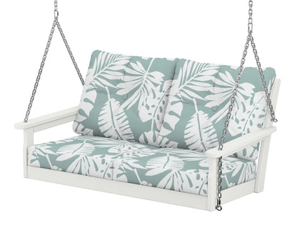POLYWOOD® Vineyard Deep Seating Swing in Vintage White / Leaf Glacier Spa
