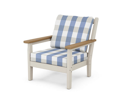 POLYWOOD® Chippendale Deep Seating Chair in Sand / Natural / Buffalo Plaid Sky Blue