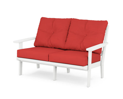 POLYWOOD® Oxford Deep Seating Loveseat in White / Crimson Linen