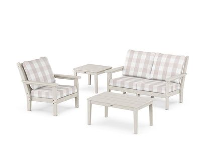 POLYWOOD® Chippendale 4-Piece Deep Seating Set in Sand / Buffalo Plaid Dune Burlap