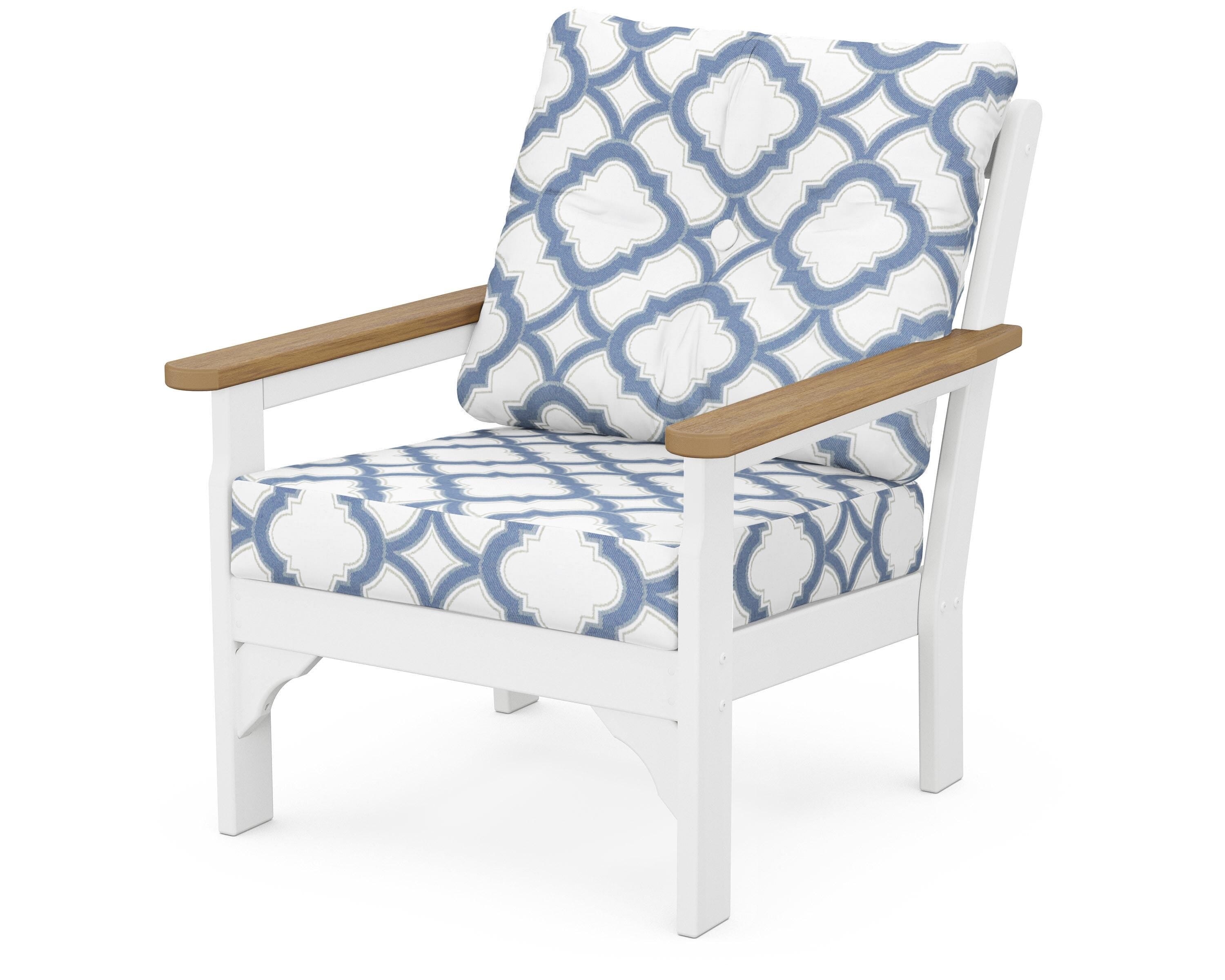 POLYWOOD® Vineyard Deep Seating Chair in White / Natural / Trellis Sky Blue