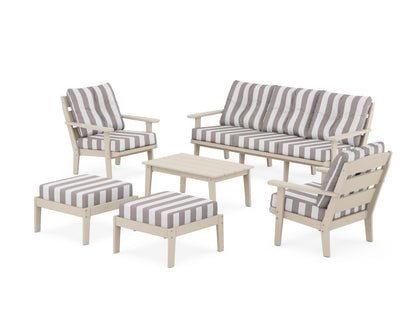 POLYWOOD® Lakeside 6-Piece Lounge Sofa Set in Sand / Cabana Stripe Grey Mist