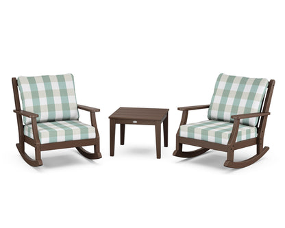 Country Living Wovendale 3-Piece Deep Seating Rocker Set in Mahogany / Buffalo Plaid Glacier Spa