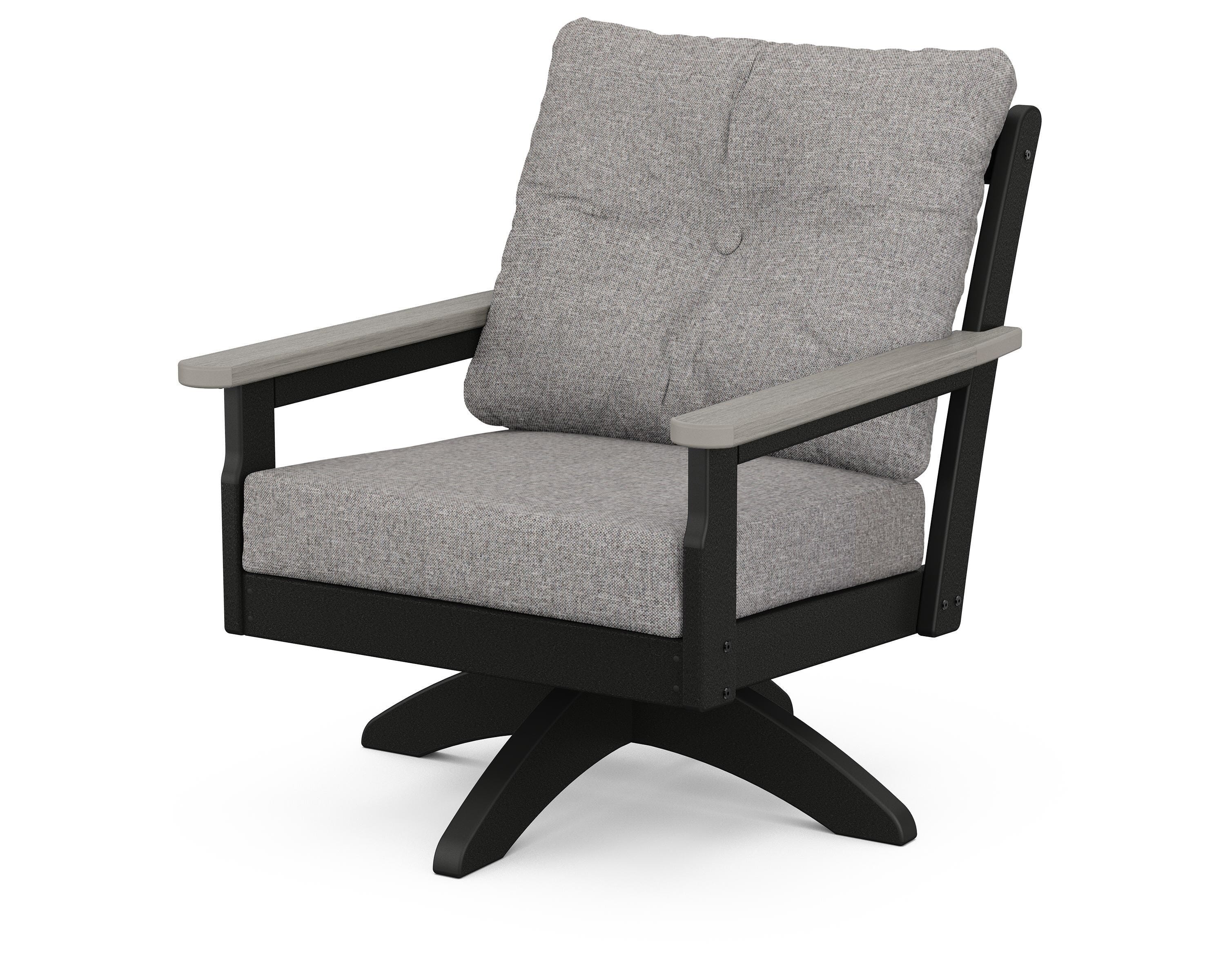 POLYWOOD® Vineyard Deep Seating Swivel Chair in Black / Driftwood / Grey Mist