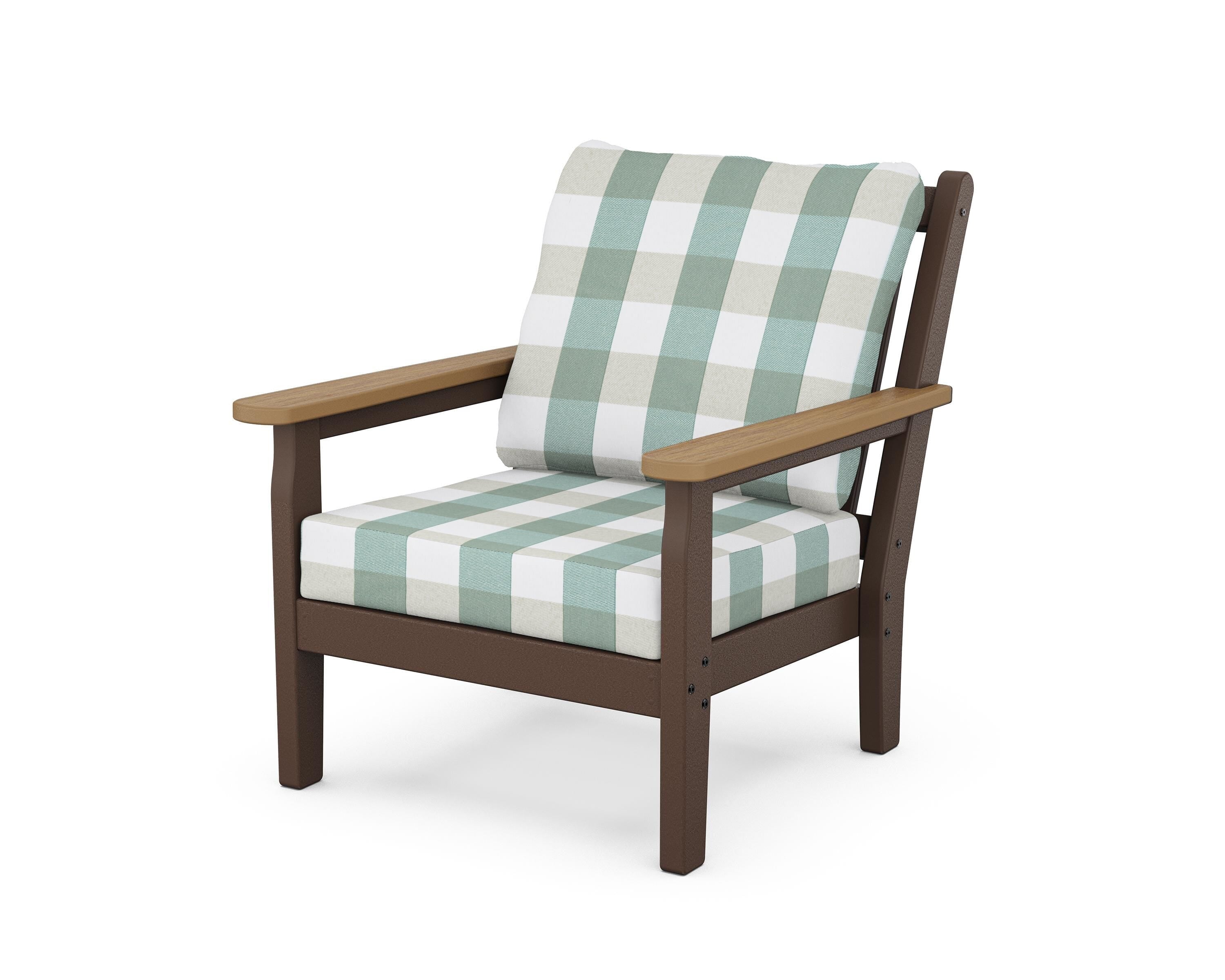 POLYWOOD® Chippendale Deep Seating Chair in Mahogany / Natural / Buffalo Plaid Glacier Spa