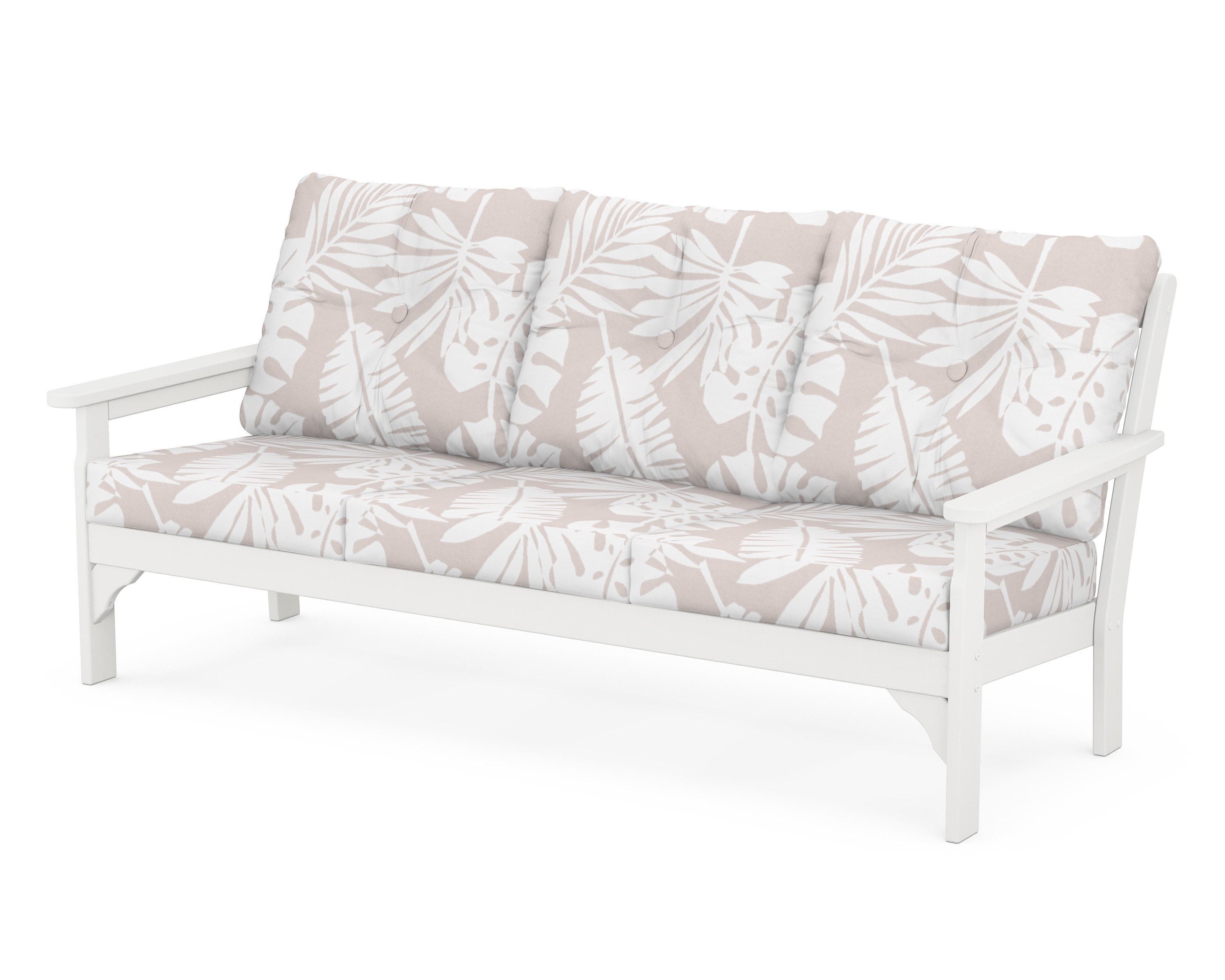 POLYWOOD® Vineyard Deep Seating Sofa in Vintage White / Leaf Dune Burlap
