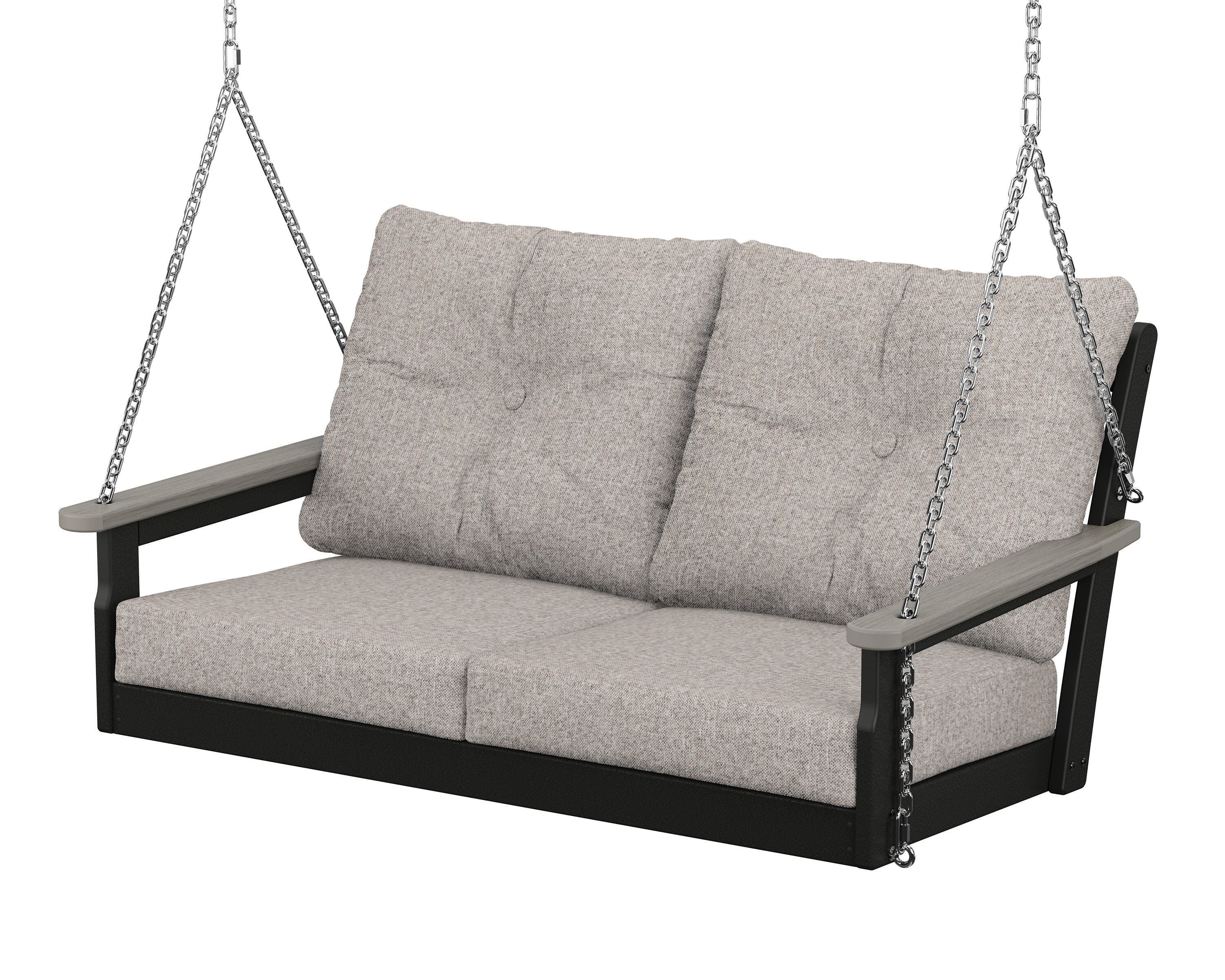 POLYWOOD® Vineyard Deep Seating Swing in Black / Driftwood / Weathered Tweed