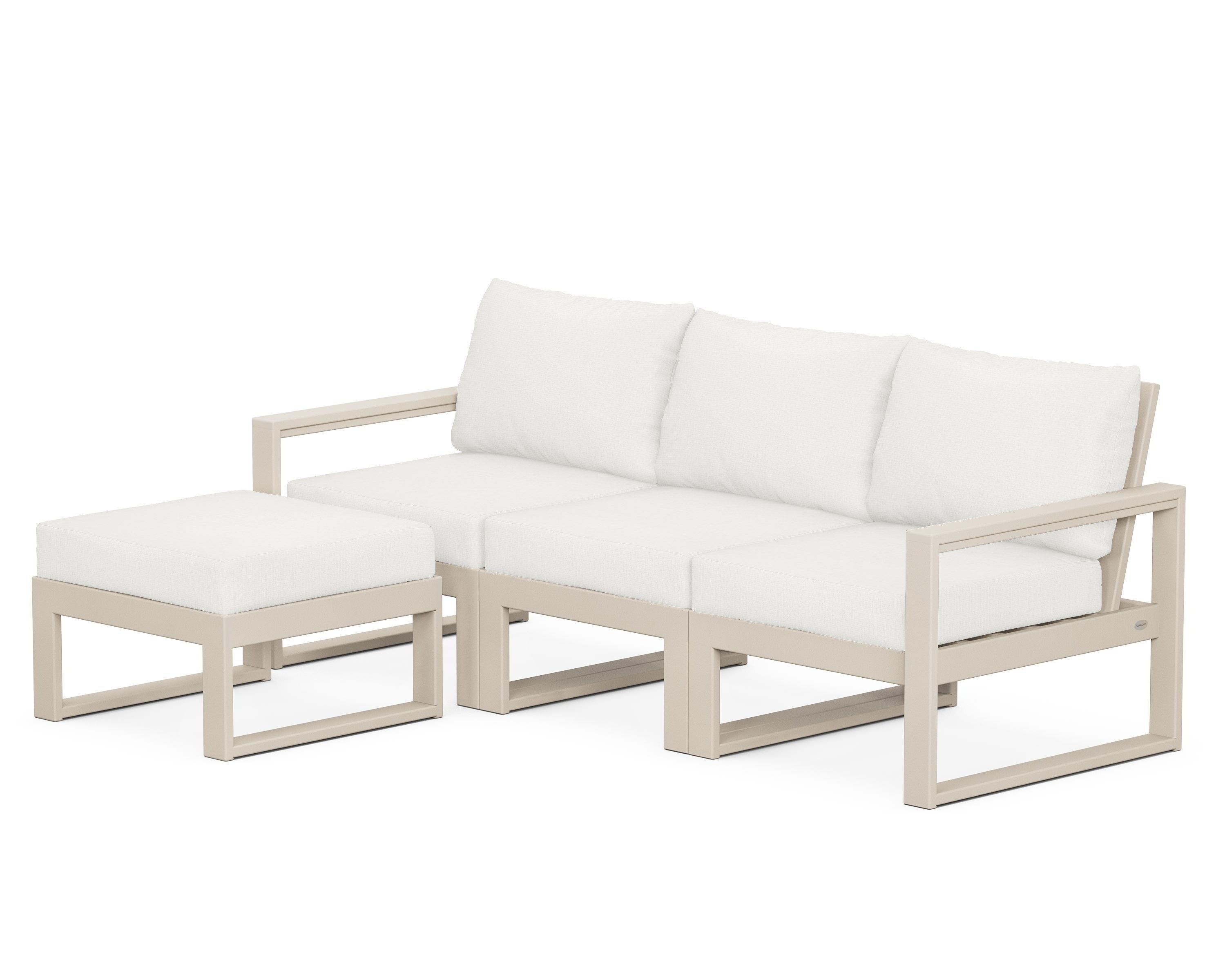 POLYWOOD® EDGE 4-Piece Modular Deep Seating Set with Ottoman in Sand / Natural Linen