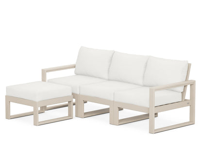 POLYWOOD® EDGE 4-Piece Modular Deep Seating Set with Ottoman in Sand / Natural Linen