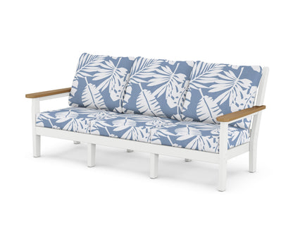 POLYWOOD® Chippendale Deep Seating Sofa in White / Natural / Leaf Sky Blue