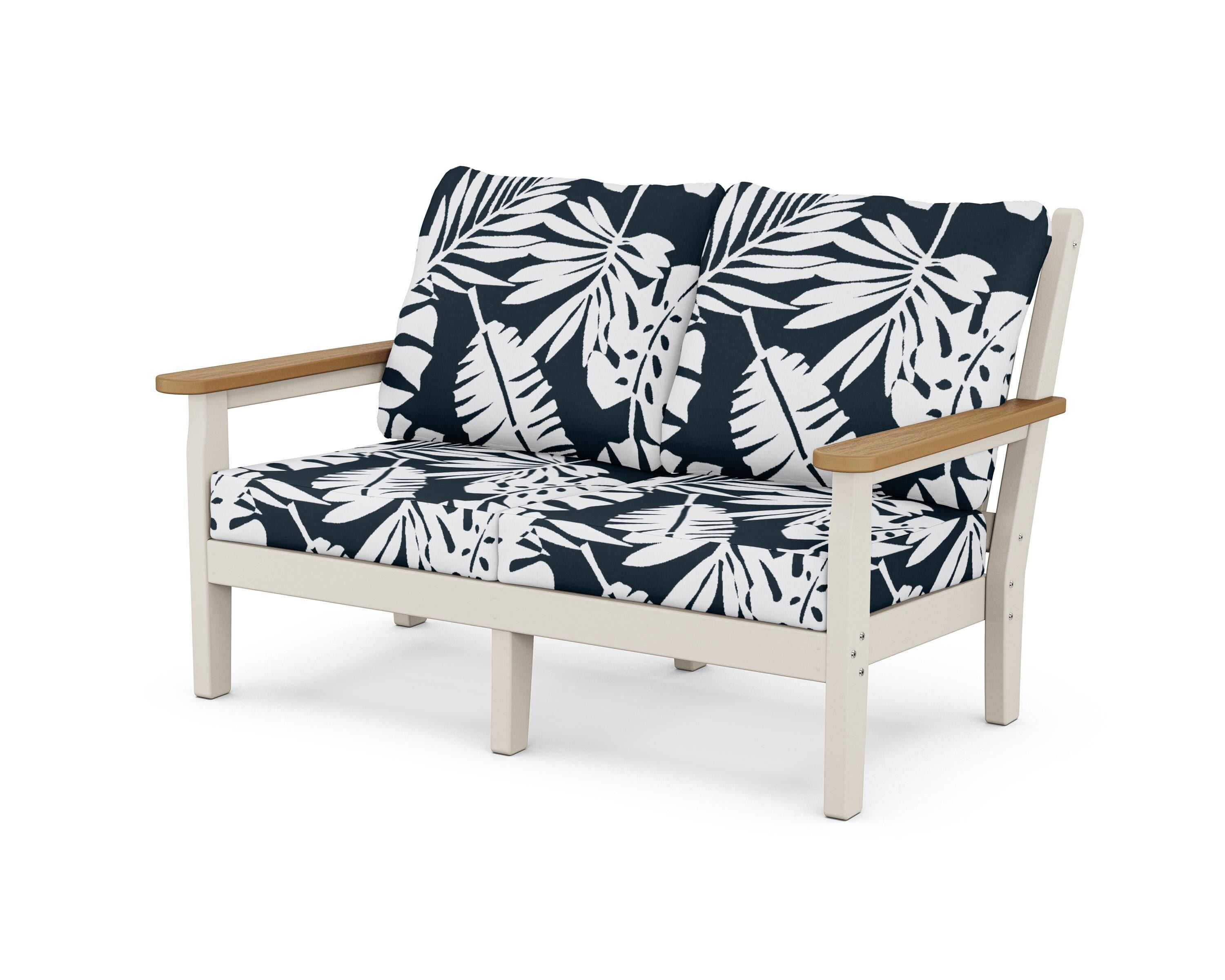 POLYWOOD® Chippendale Deep Seating Loveseat in Sand / Natural / Leaf Marine Indigo