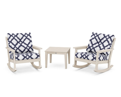 POLYWOOD® Vineyard 3-Piece Deep Seating Rocker Set in Sand / Trellis Navy
