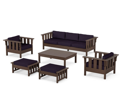 Martha Stewart by POLYWOOD® Acadia 6-Piece Lounge Sofa Set in Mahogany / Navy Linen
