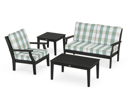POLYWOOD® Braxton 4-Piece Deep Seating Set in Black / Buffalo Plaid Glacier Spa