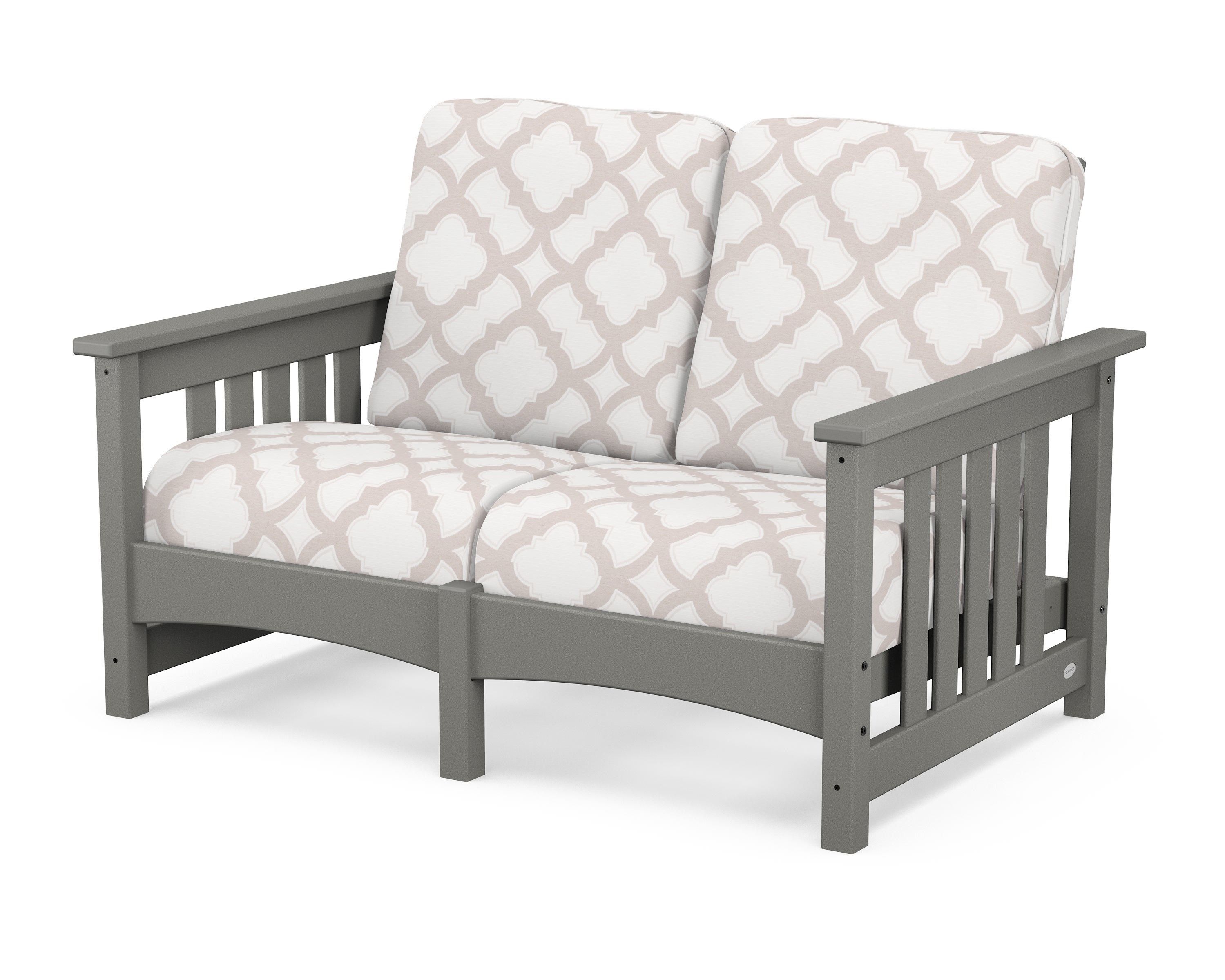 POLYWOOD® Club Mission Loveseat in Slate Grey / Trellis Dune Burlap