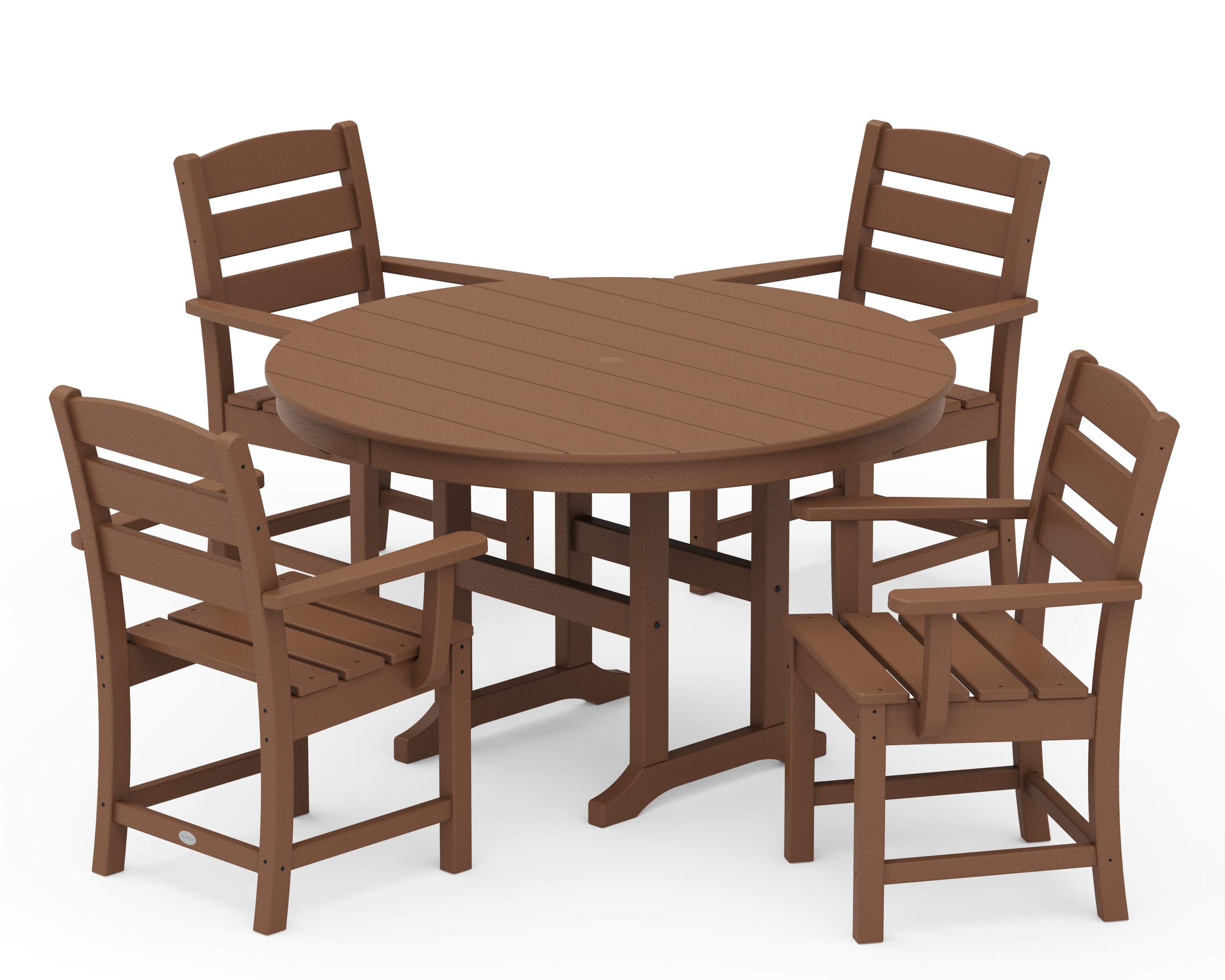 POLYWOOD® Lakeside 5-Piece Round Farmhouse Dining Set in Teak