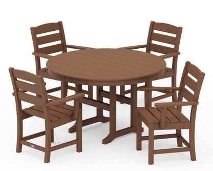 POLYWOOD® Lakeside 5-Piece Round Farmhouse Dining Set in Teak
