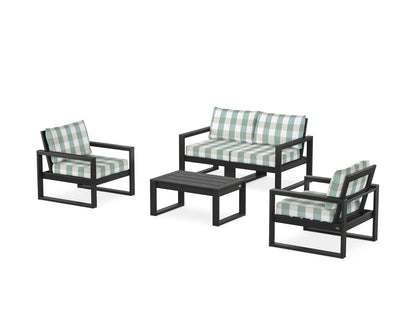 POLYWOOD® EDGE Sectional 4-Piece Deep Seating Set with Loveseat in Black / Buffalo Plaid Glacier Spa
