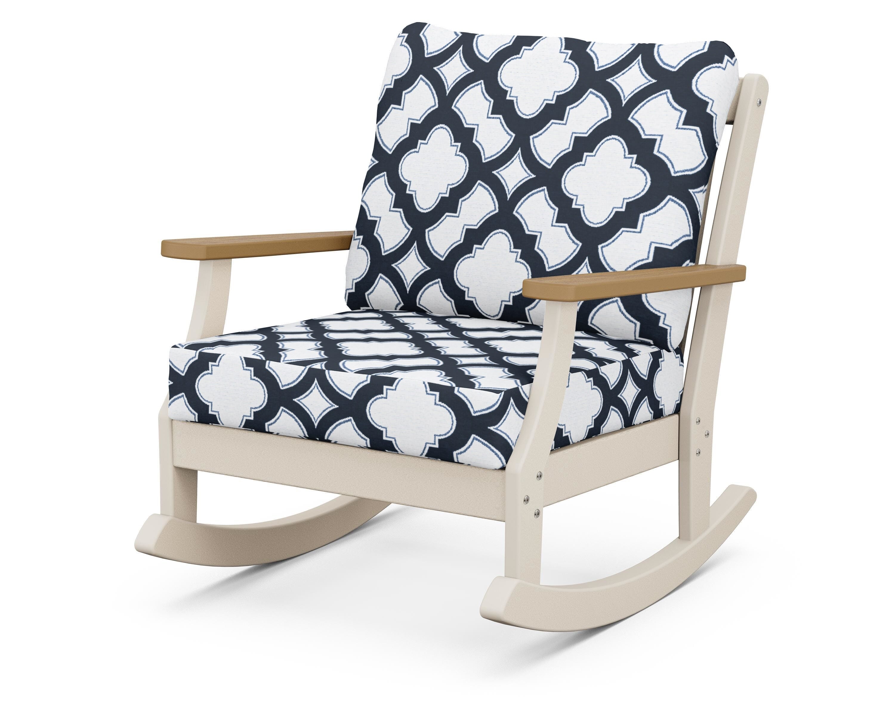 POLYWOOD® Braxton Deep Seating Rocking Chair in Sand / Natural / Trellis Marine Indigo