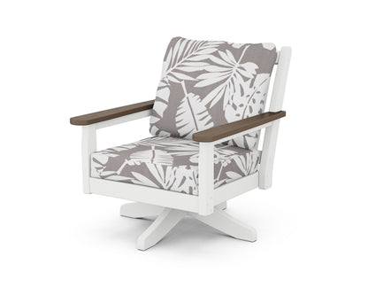 POLYWOOD® Chippendale Deep Seating Swivel Chair in White / Kona / Leaf Grey Mist