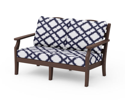 Draper James™ by  POLYWOOD® Savannah Deep Seating Loveseat in Mahogany / Trellis Navy