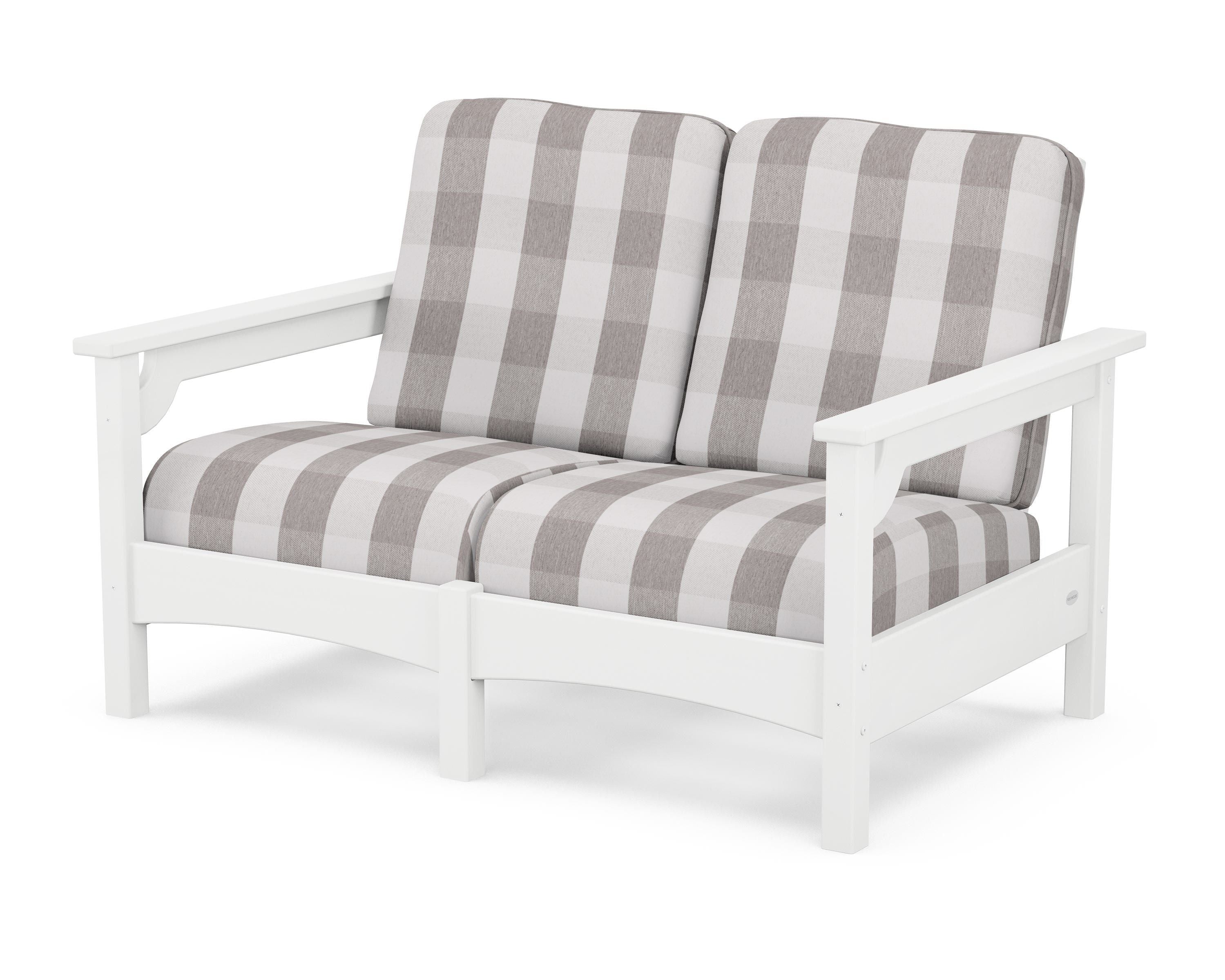 POLYWOOD® Club Loveseat in White / Buffalo Plaid Grey Mist