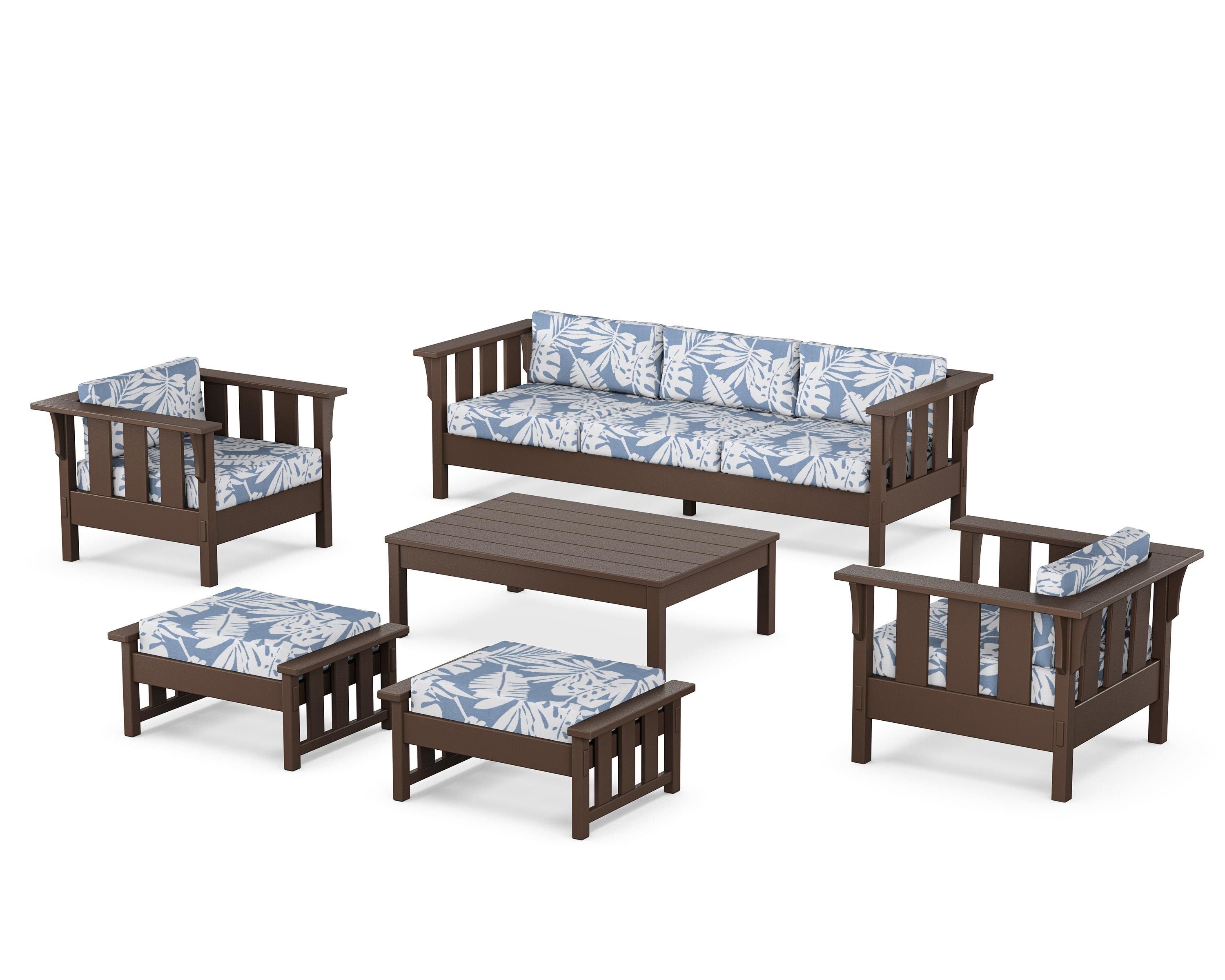 Martha Stewart by POLYWOOD® Acadia 6-Piece Lounge Sofa Set in Mahogany / Leaf Sky Blue