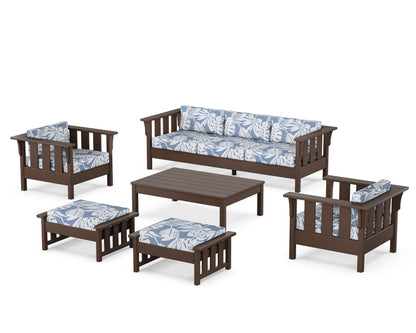 Martha Stewart by POLYWOOD® Acadia 6-Piece Lounge Sofa Set in Mahogany / Leaf Sky Blue