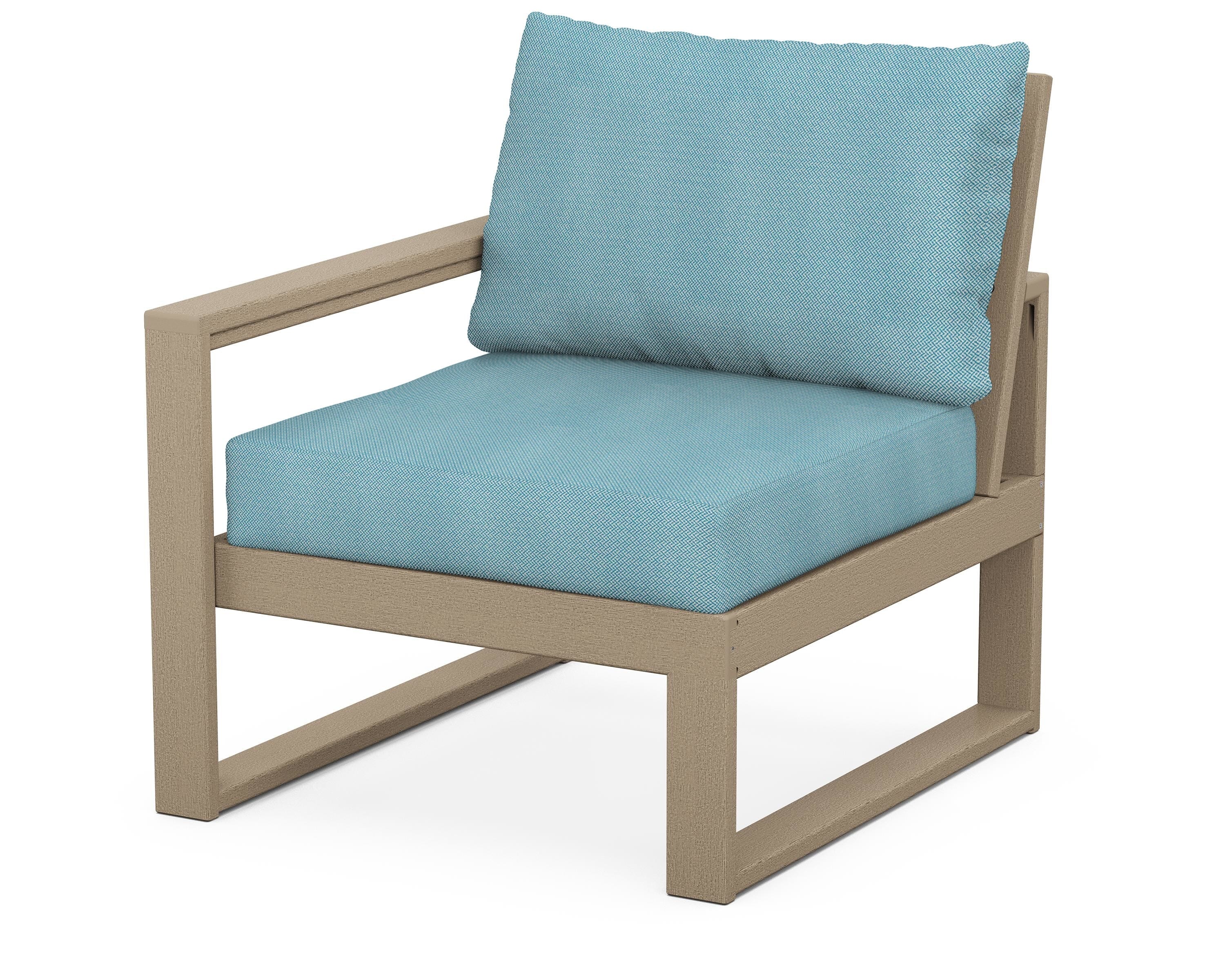 POLYWOOD® EDGE Modular Left Arm Chair in Vintage Sahara / Lattice Sky Blue