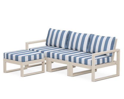 POLYWOOD® EDGE 4-Piece Modular Deep Seating Set with Ottoman in Sand / Cabana Stripe Sky Blue