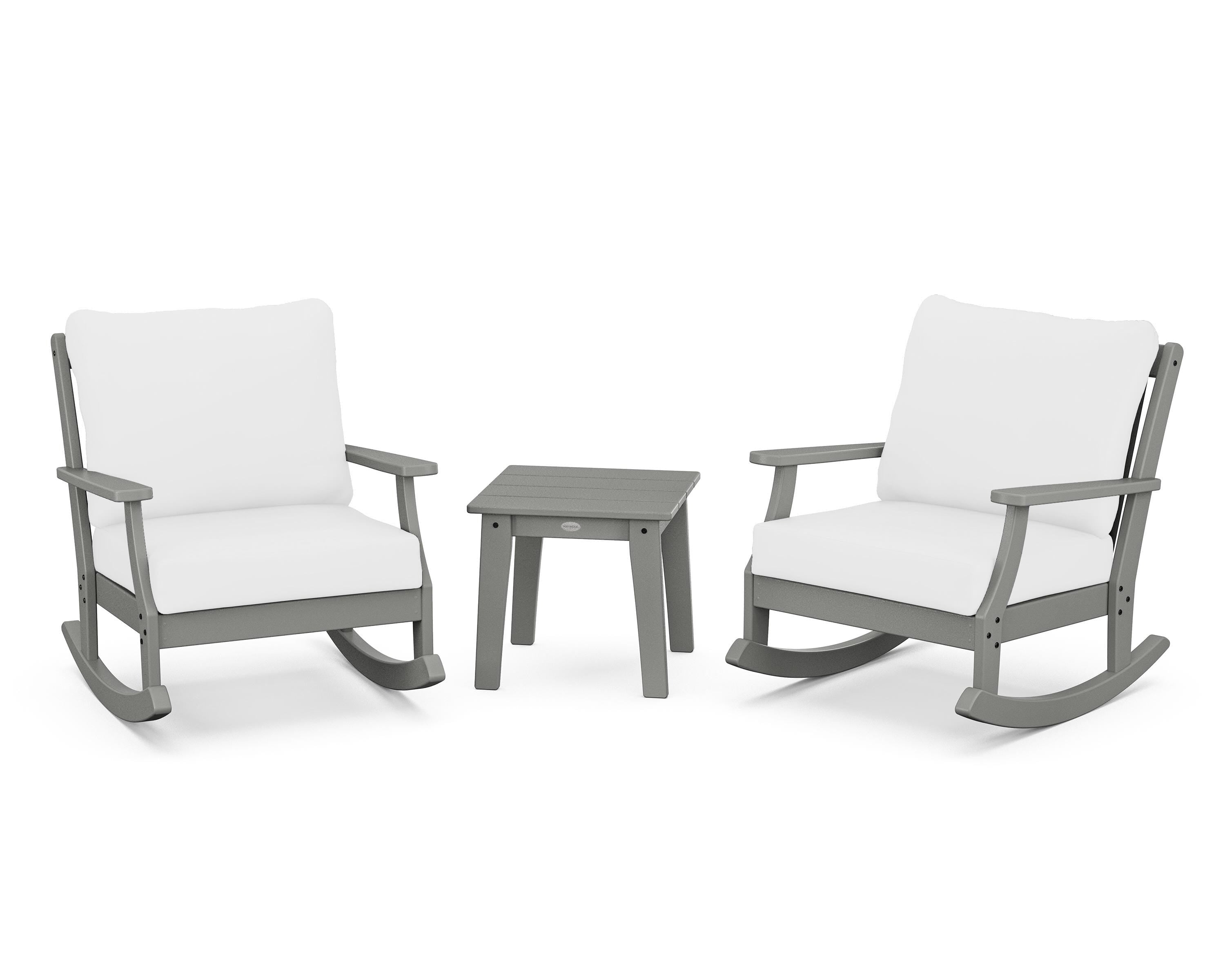 POLYWOOD® Braxton 3-Piece Deep Seating Rocker Set in Slate Grey / Natural