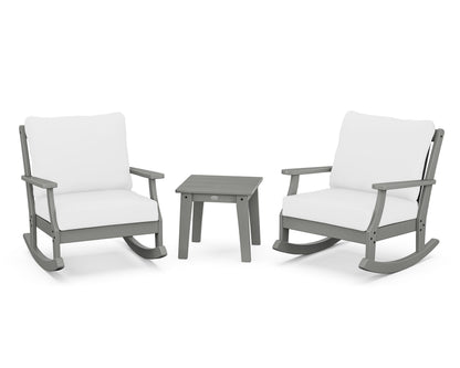 POLYWOOD® Braxton 3-Piece Deep Seating Rocker Set in Slate Grey / Natural