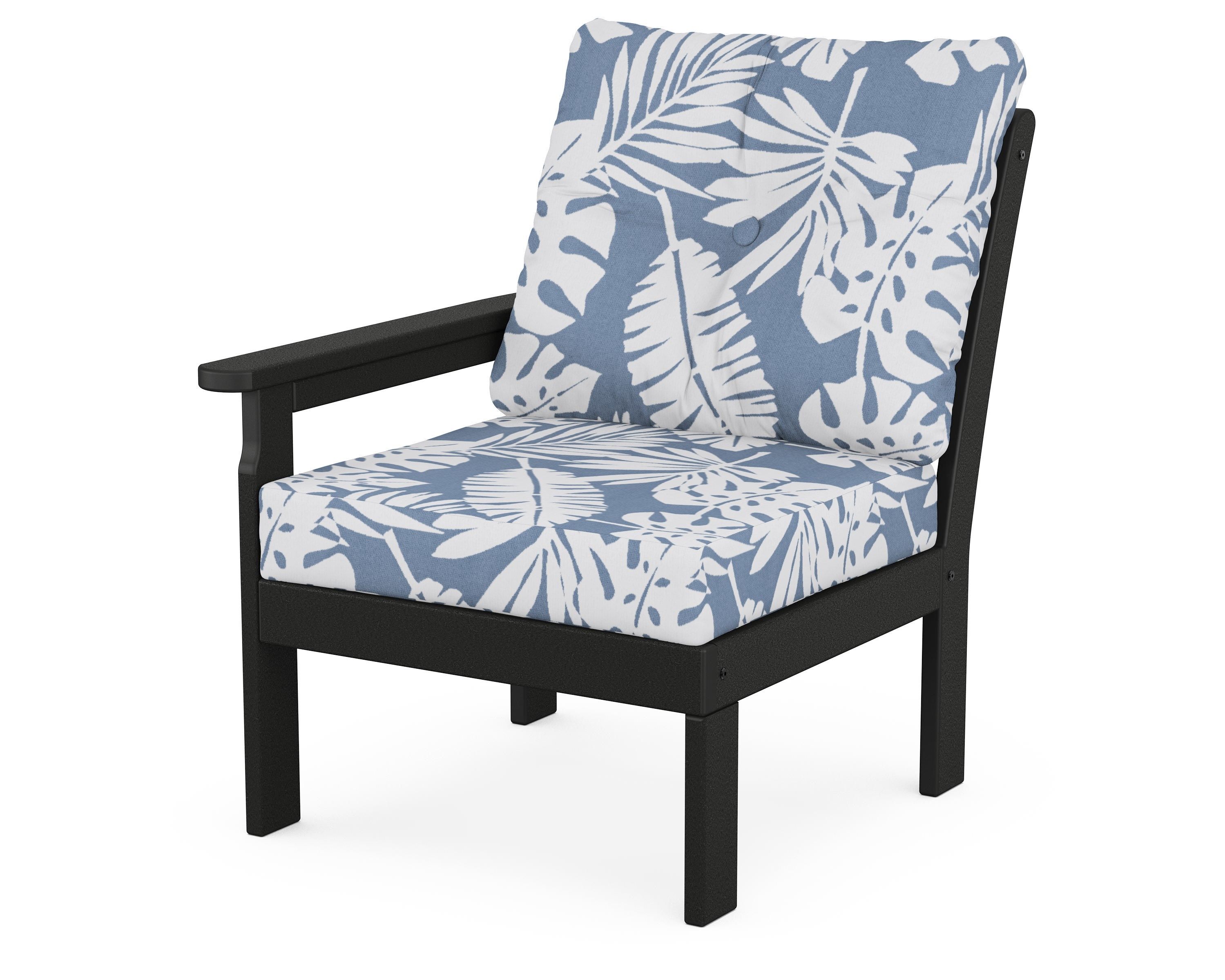 POLYWOOD® Vineyard Modular Left Arm Chair in Black / Leaf Sky Blue