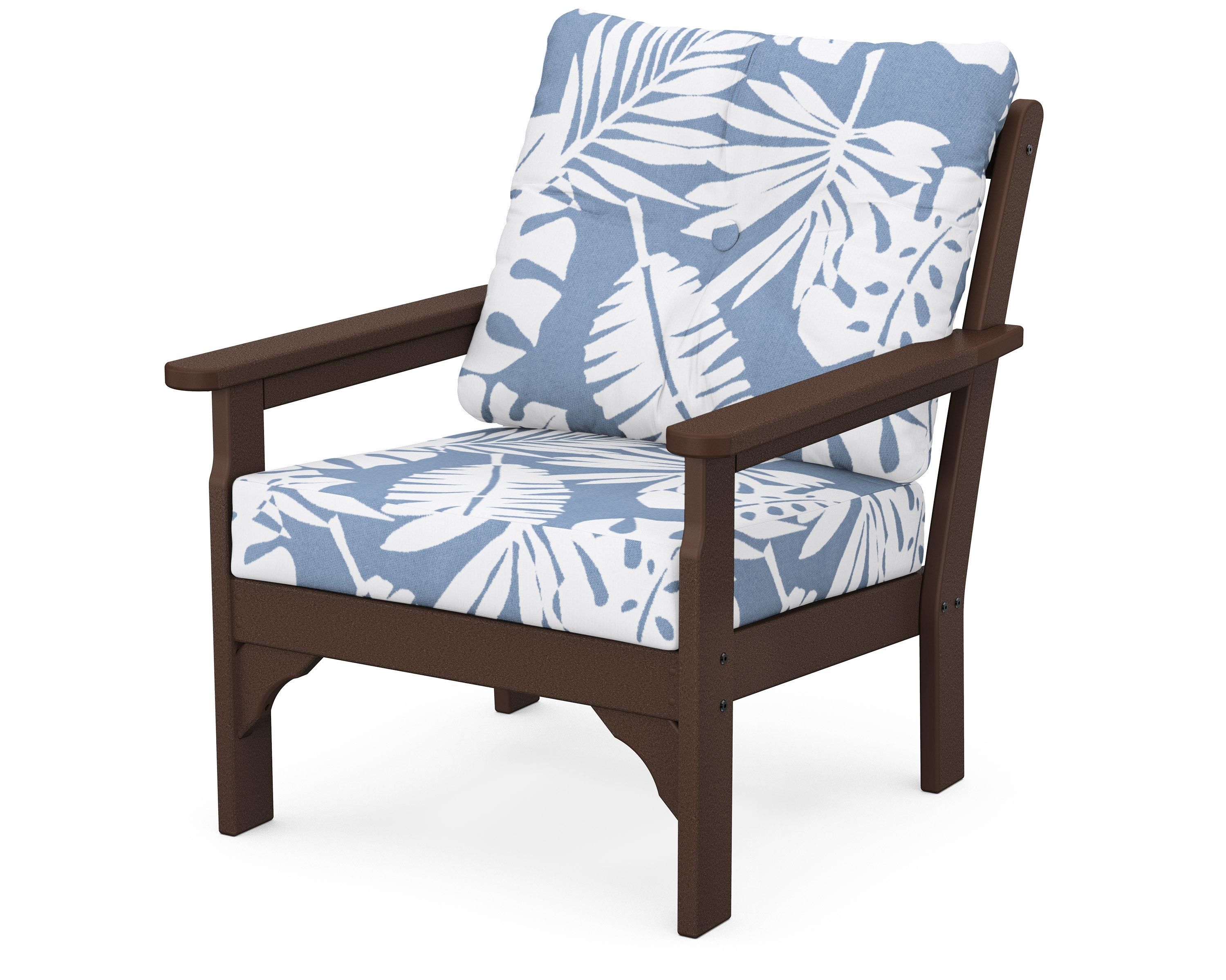 POLYWOOD® Vineyard Deep Seating Chair in Mahogany / Leaf Sky Blue