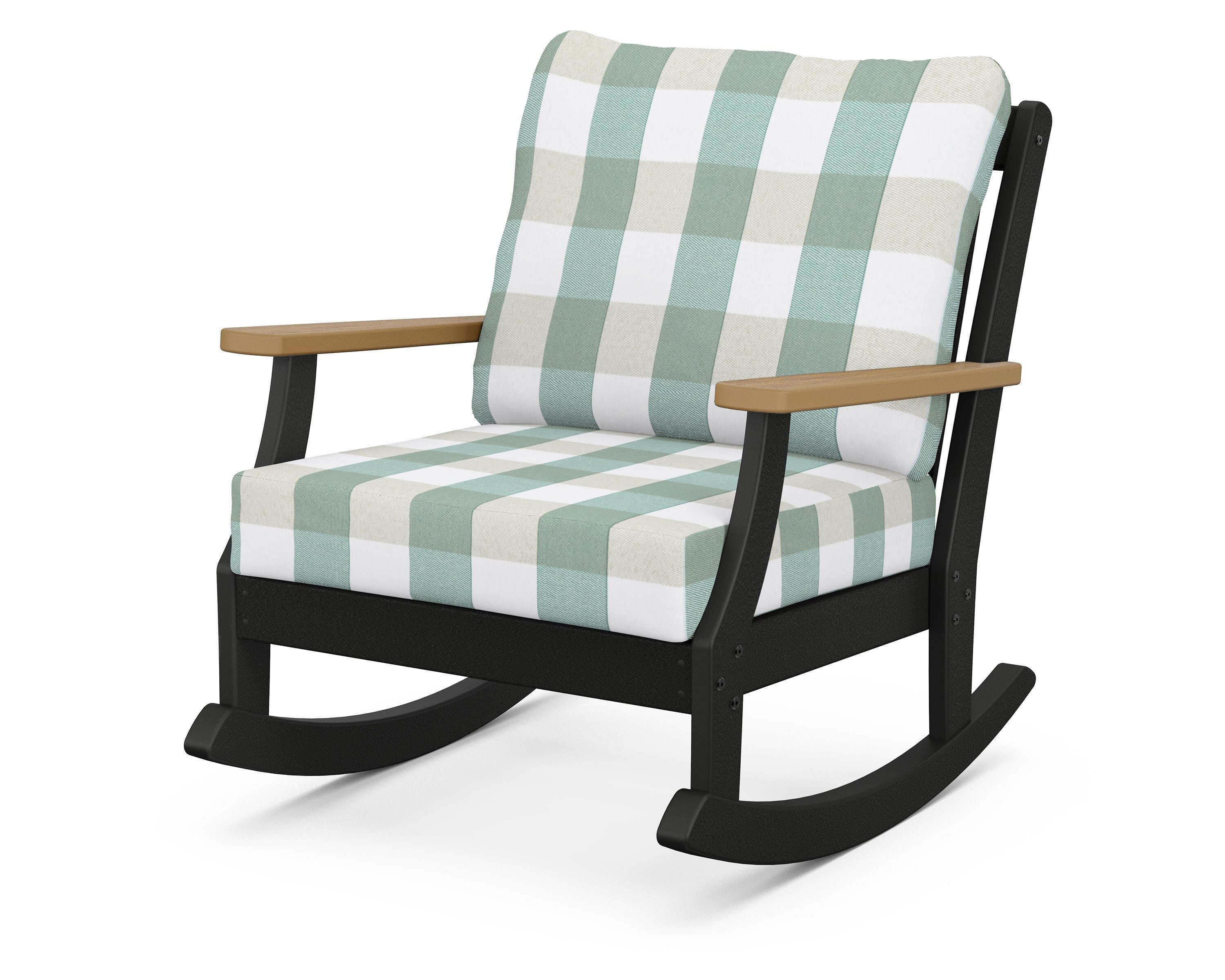 POLYWOOD® Braxton Deep Seating Rocking Chair in Black / Natural / Buffalo Plaid Glacier Spa