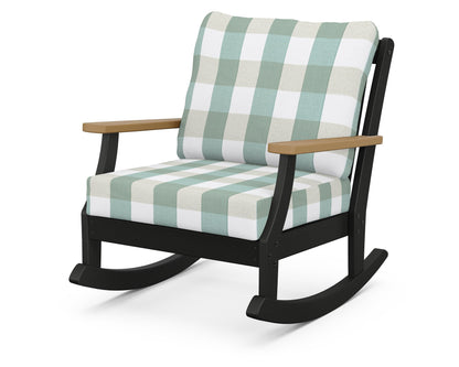 POLYWOOD® Braxton Deep Seating Rocking Chair in Black / Natural / Buffalo Plaid Glacier Spa