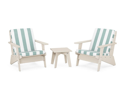 POLYWOOD® Riviera Modern Lounge 3-Piece Set in Sand / Cabana Stripe Glacier Spa