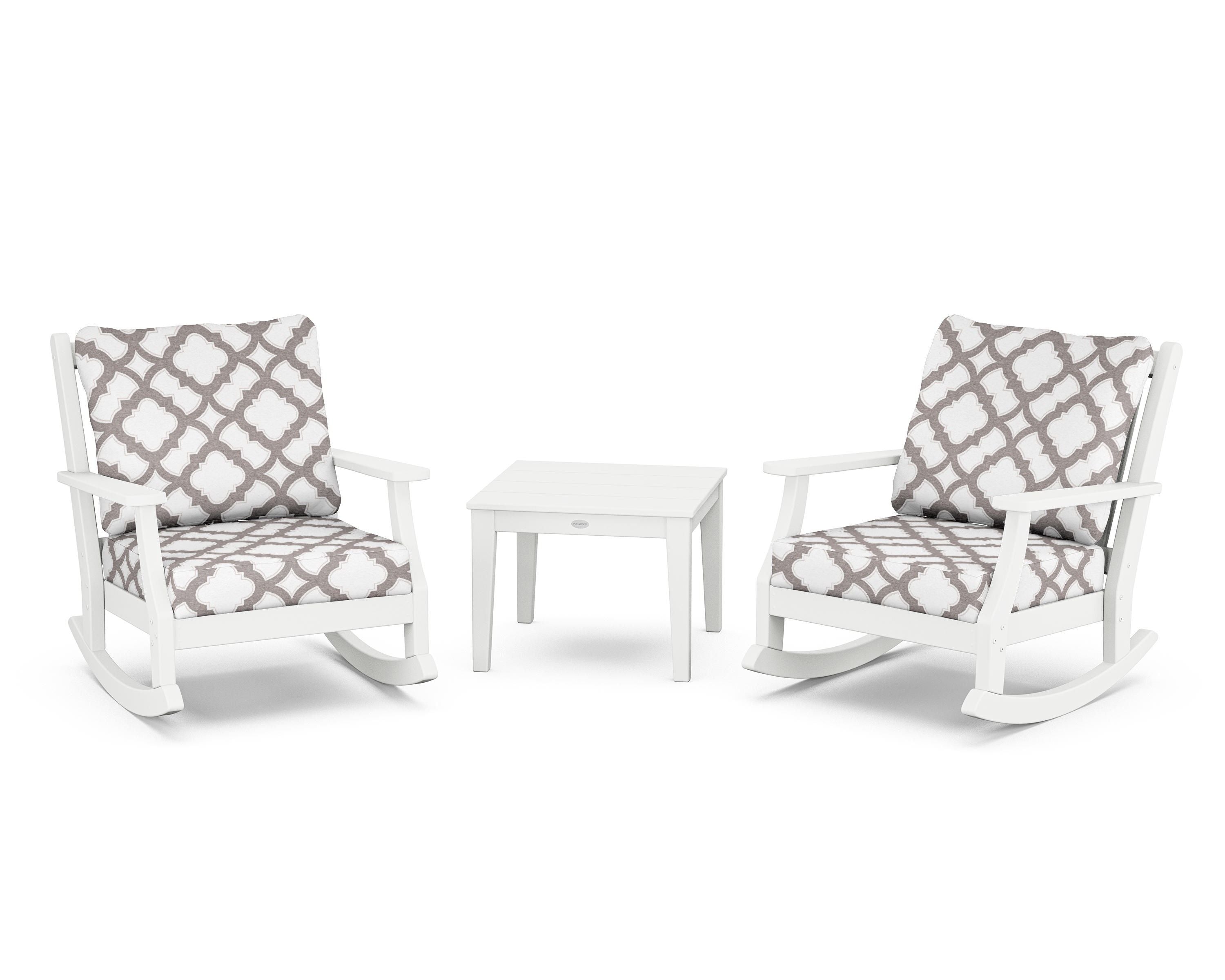 Country Living Wovendale 3-Piece Deep Seating Rocker Set in White / Trellis Grey Mist